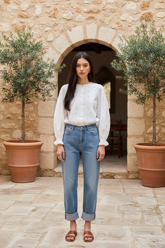 Anna Vintageinspirerad Bomullsblus – framsida