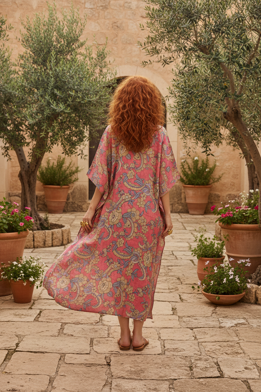 Rose Jardin Kaftan – baksida på modell