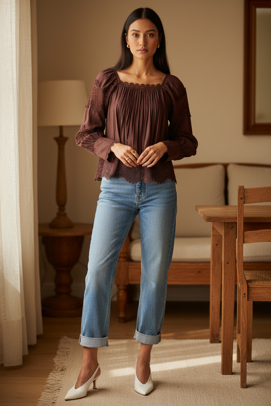 Amélie Spetsblus Dark Maroon