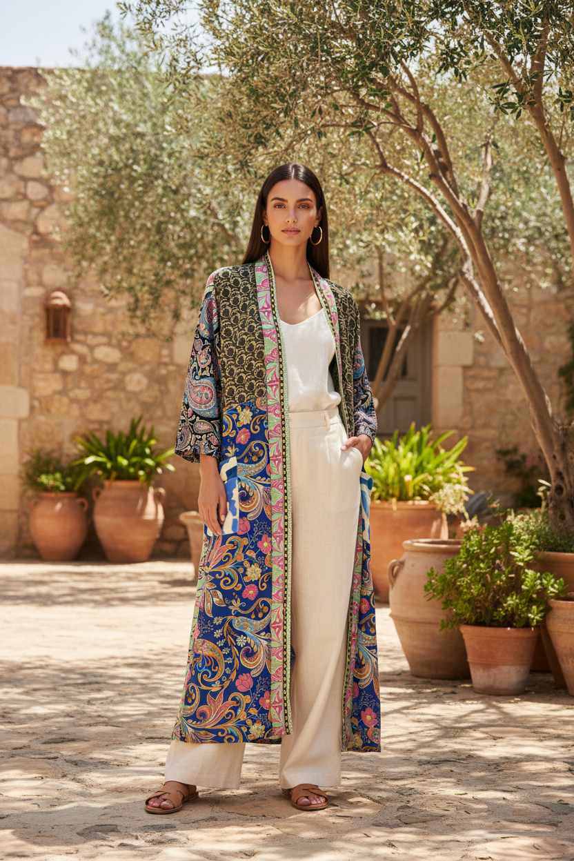 Jaipur Kimono – Blå/Grön modellbild