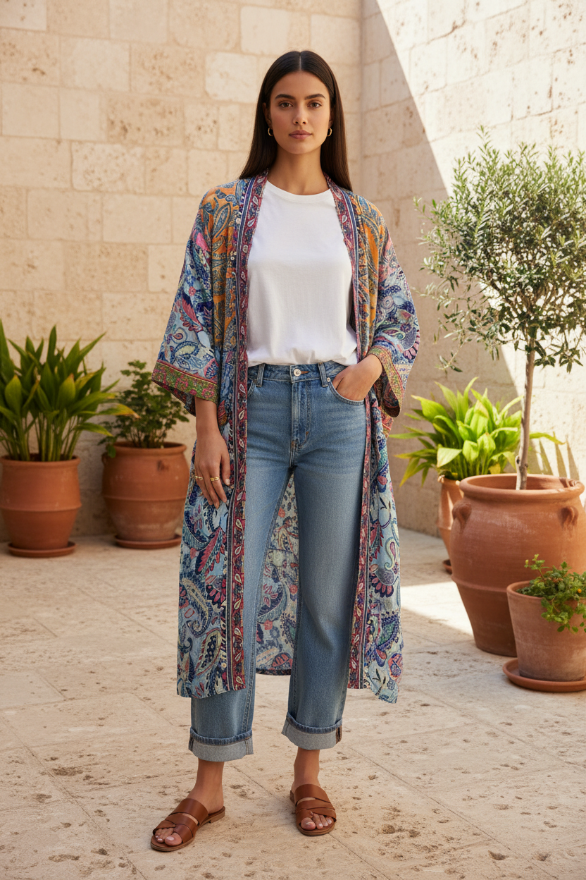 Jaipur Kimono Blå paisley – framsida