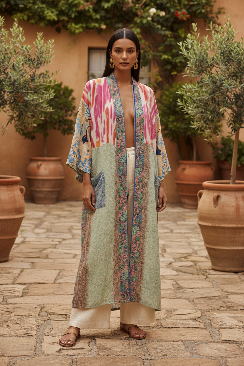 Jaipur Kimono Rosa/Pistasch modellbild