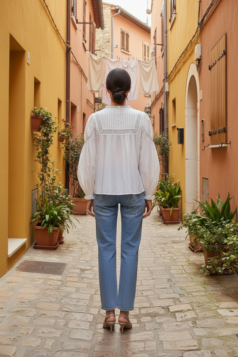 Selena Vintage Blus – baksida med samma bakgrund